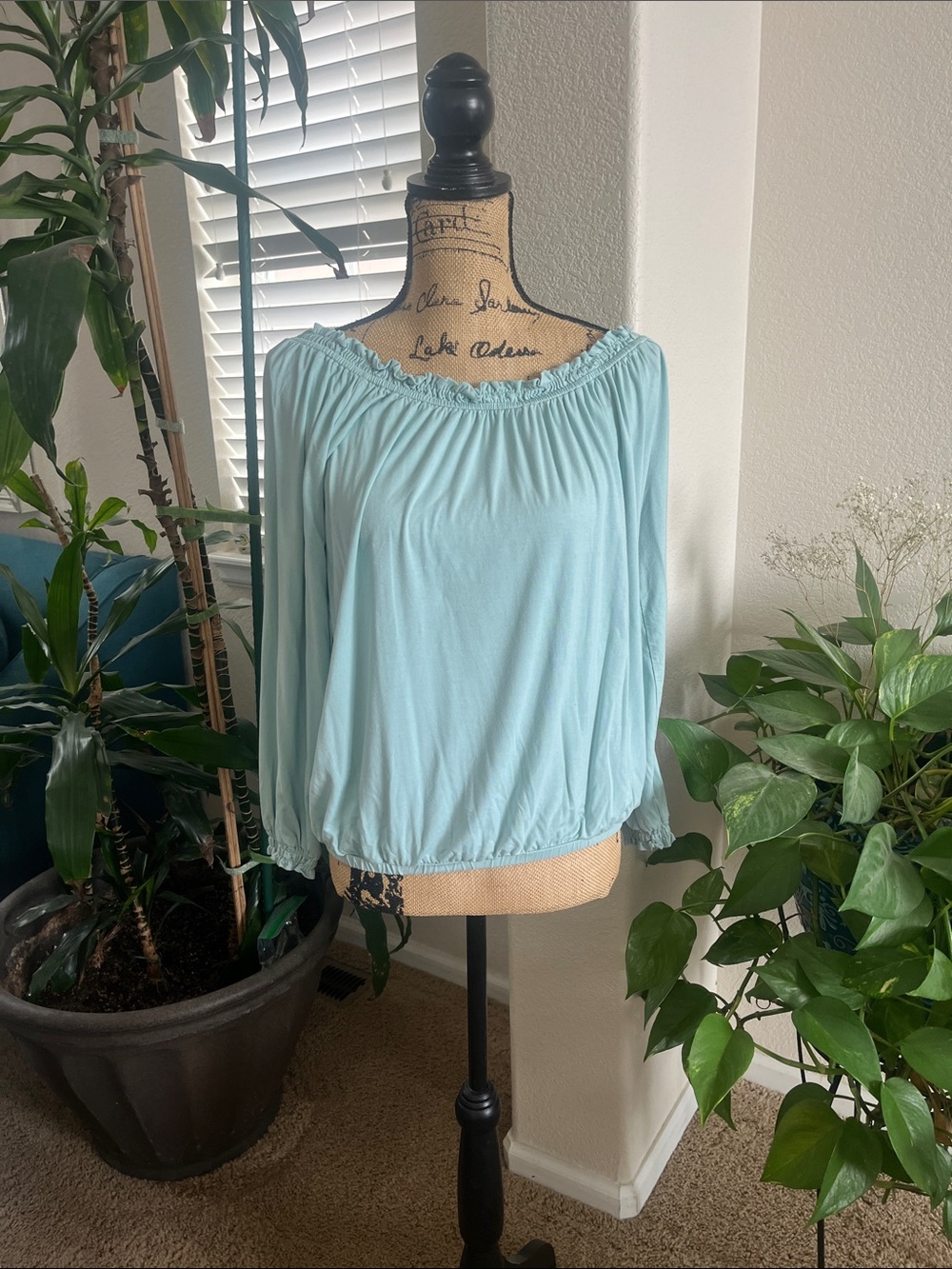 Boston Proper Light Blue Off-Shoulder Peasant Top